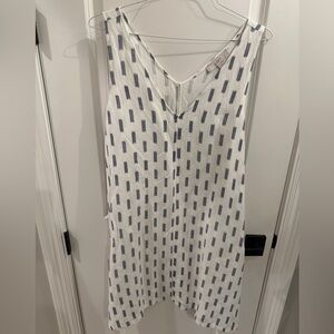 LOFT White and Navy Patterned Linen Dress